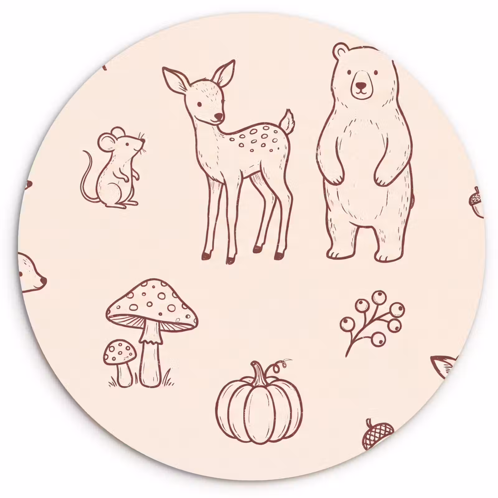 Glasbild Rund - Tiere – Wald – Natur – Skizze – Muster — 1