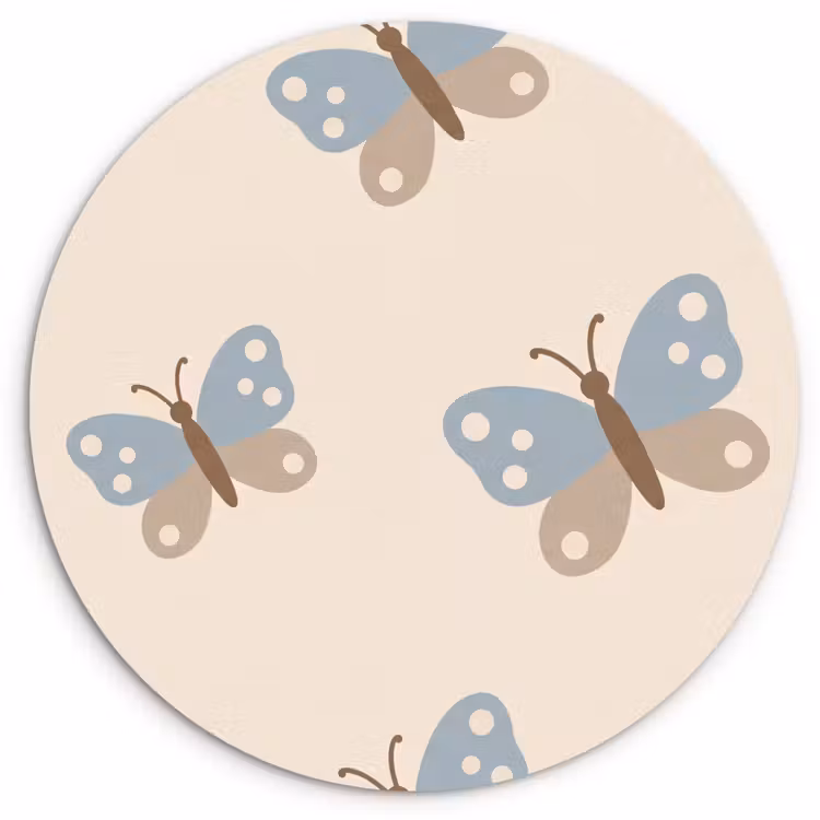 Glasbild Rund - Insekt – Schmetterlingsmuster – Abstrakt – Blau – Beige — 1