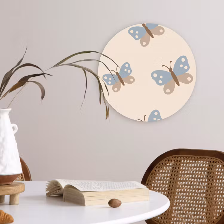 Glasbild Rund - Insekt – Schmetterlingsmuster – Abstrakt – Blau – Beige — 4