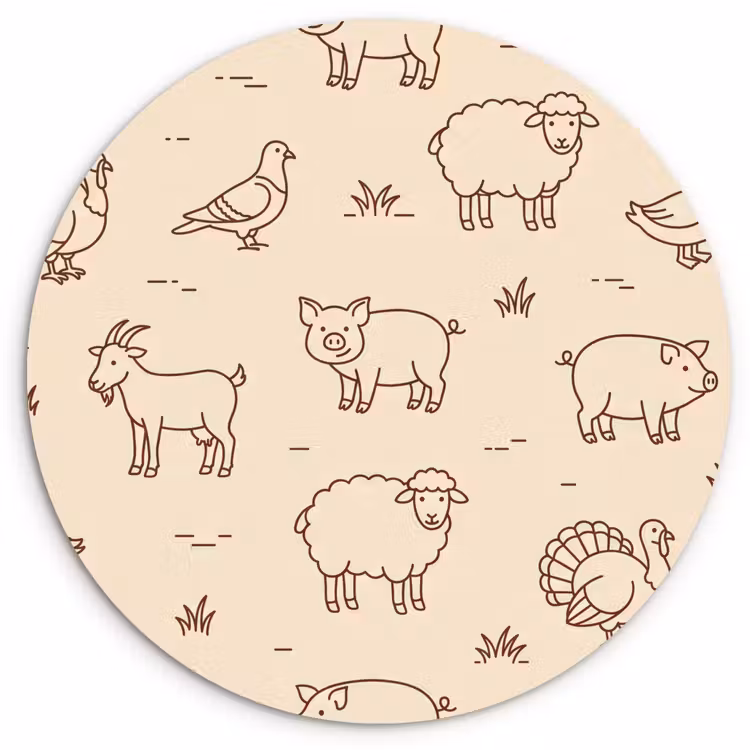 Glasbild Rund - Tiere – Muster – Bauernhof – Minimalistisch – Beige — 1