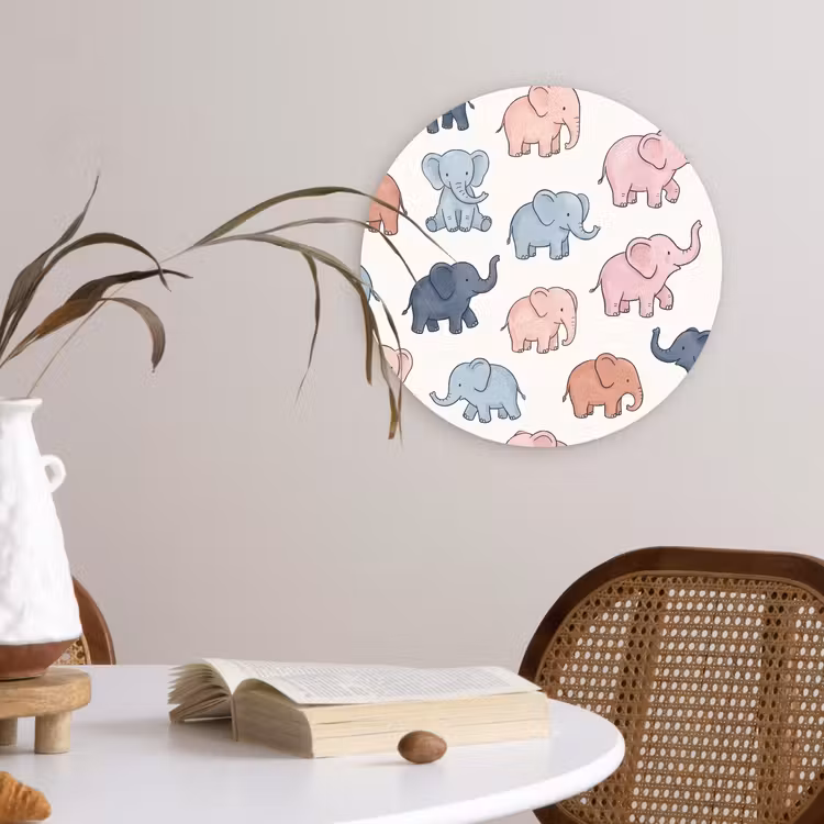 Glasbild Rund - Tiere – Muster – Kinderzimmer – Pastell – Verspielt — 4