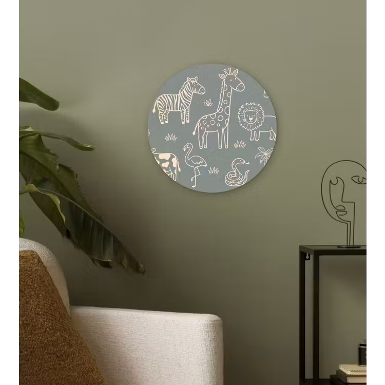 Glasbild Rund - Tiere – Safari – Muster – Illustration – Grün — 3