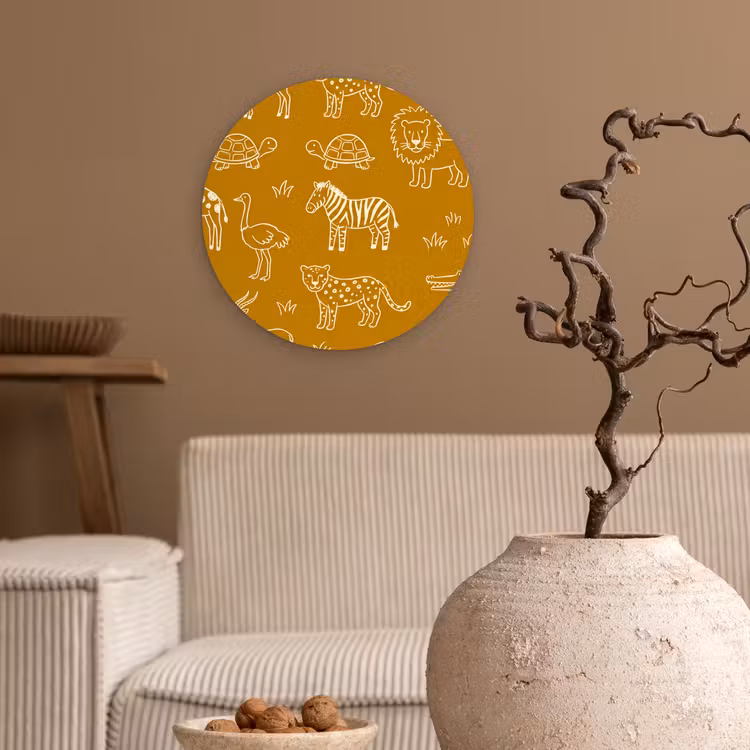 Glasbild Rund - Tiere – Safari – Muster – Kindlich – Ocker — 2