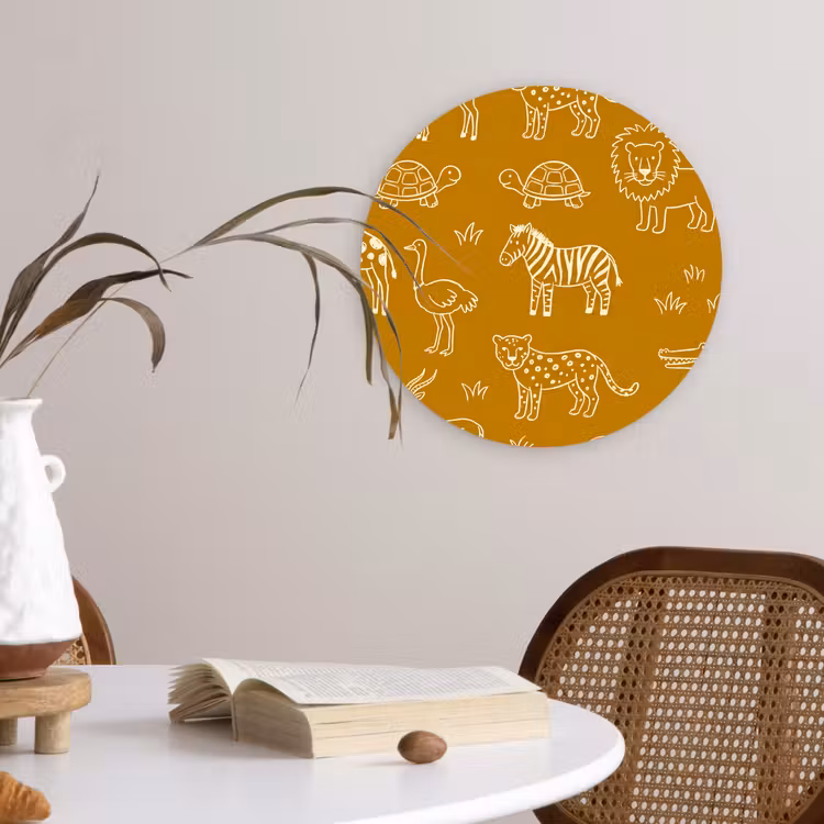 Glasbild Rund - Tiere – Safari – Muster – Kindlich – Ocker — 4