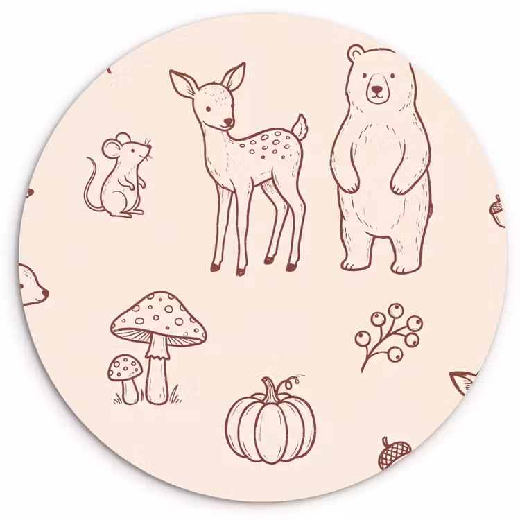 Glasbild Rund - Tiere – Wald – Natur – Skizze – Muster — 1