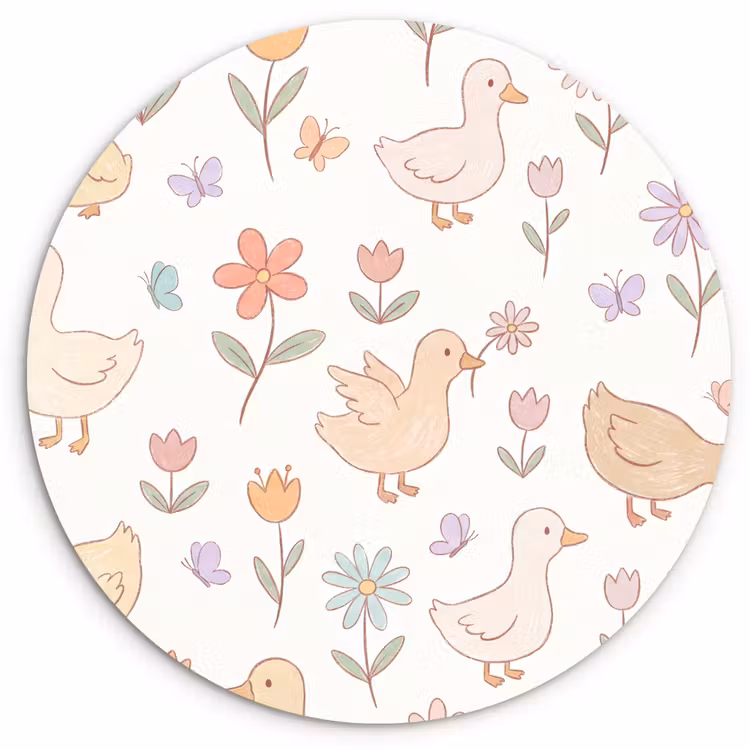 Glasbild Rund - Vogel – Blumen – Muster – Pastell – Tiere — 1