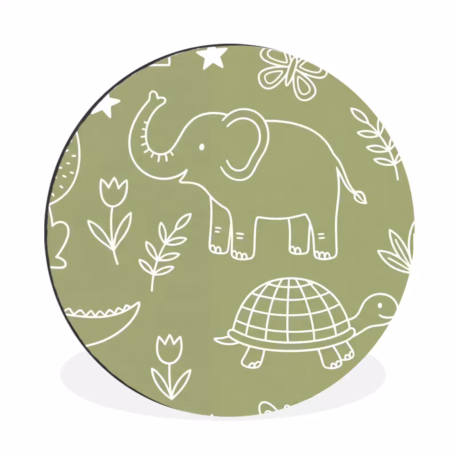 Alu-Dibond-Bild Rund - Tiere – Muster – Illustration – Natur – Grün — 1