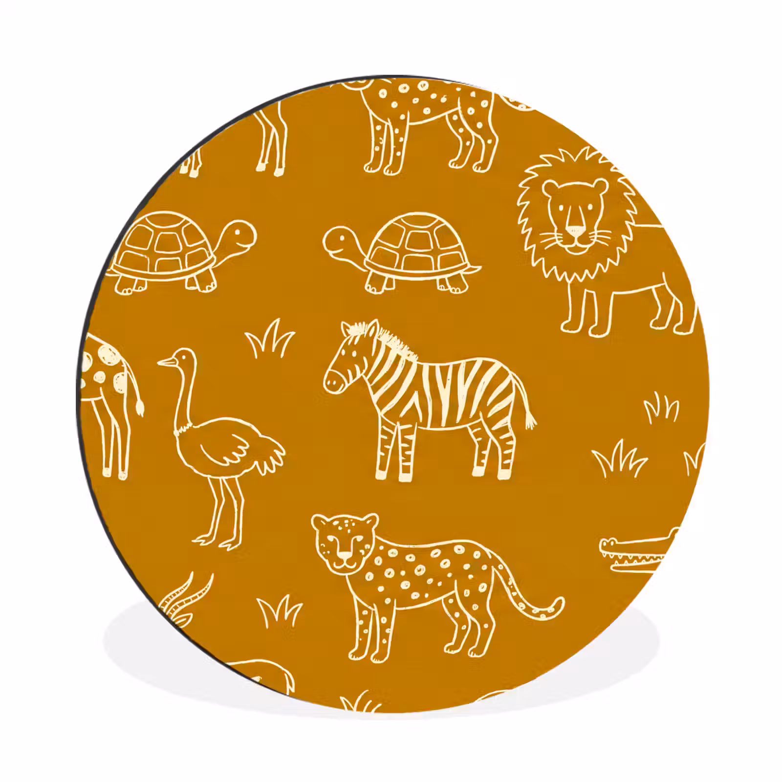 Alu-Dibond-Bild Rund - Tiere – Safari – Muster – Kindlich – Ocker — 1