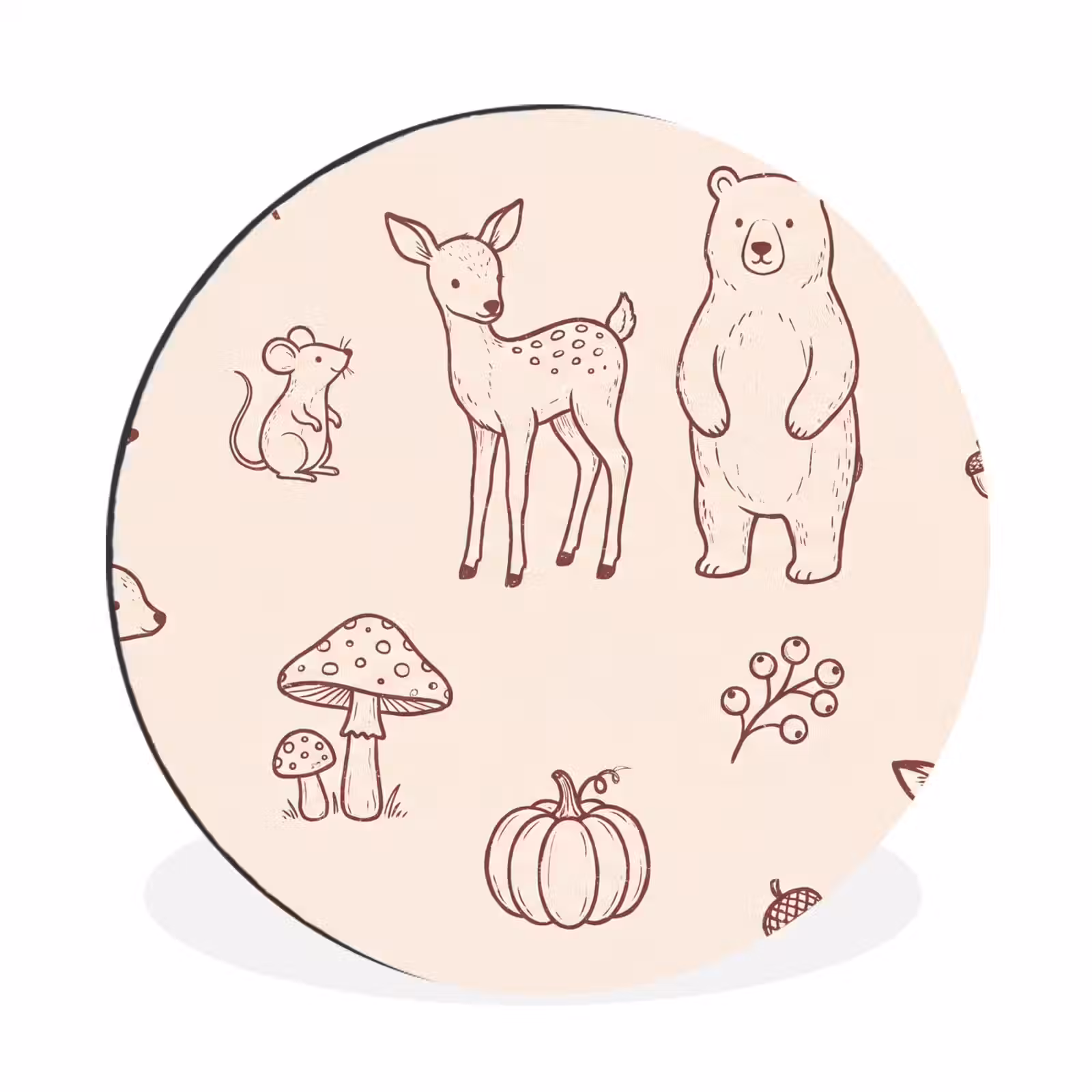 Alu-Dibond-Bild Rund - Tiere – Wald – Natur – Skizze – Muster — 1