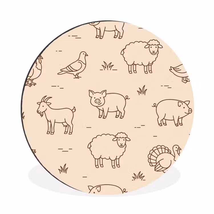 Alu-Dibond-Bild Rund - Tiere – Muster – Bauernhof – Minimalistisch – Beige — 1