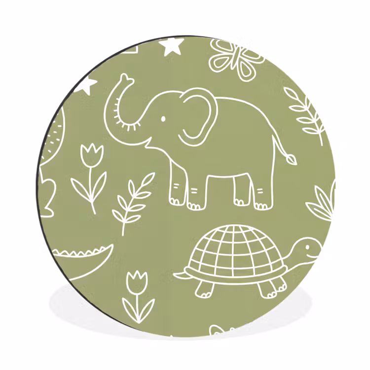 Alu-Dibond-Bild Rund - Tiere – Muster – Illustration – Natur – Grün — 1