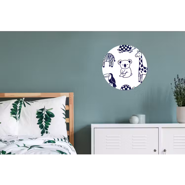 Alu-Dibond-Bild Rund - Tiere – Muster – Kinderzimmer – Grafisch – Weiß-Blau — 5