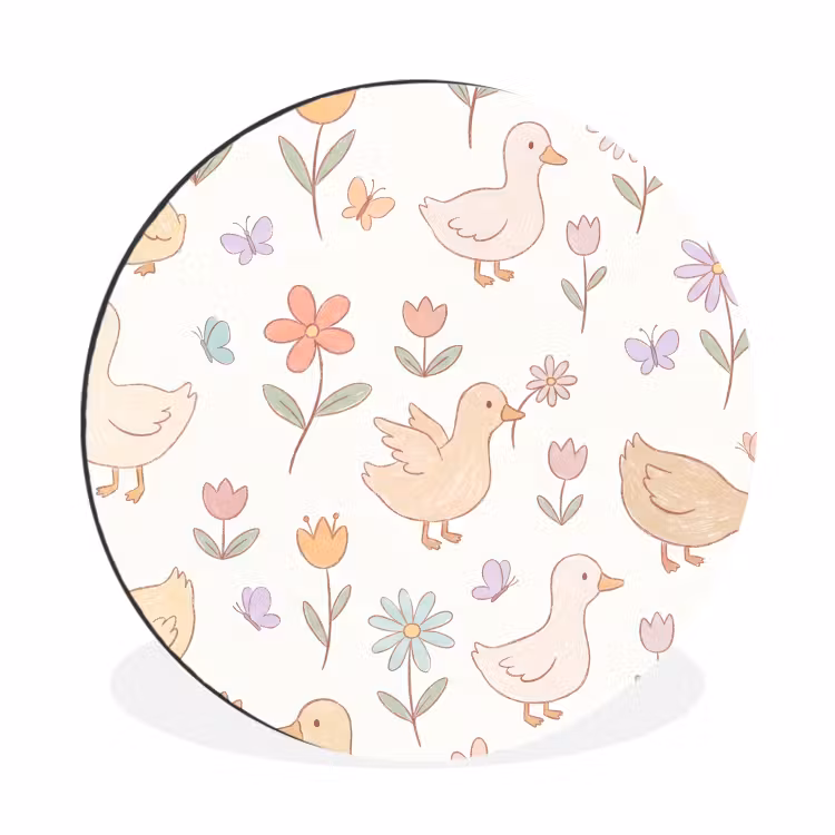 Alu-Dibond-Bild Rund - Vogel – Blumen – Muster – Pastell – Tiere — 1
