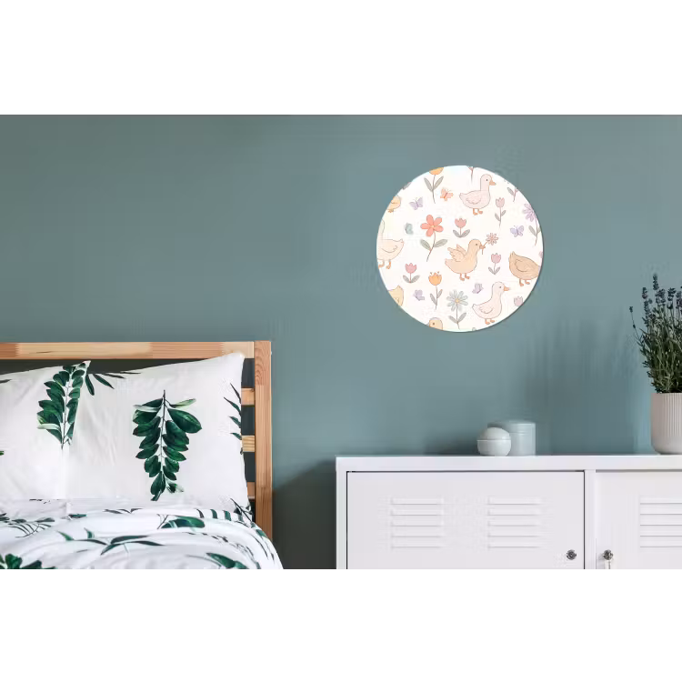 Alu-Dibond-Bild Rund - Vogel – Blumen – Muster – Pastell – Tiere — 5