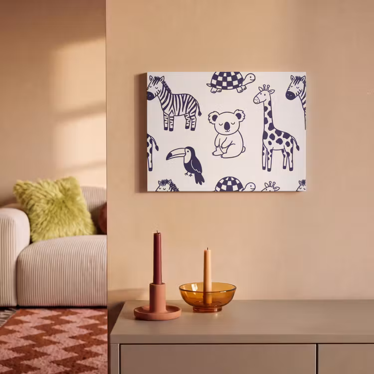 Akustikbild - Tiere – Muster – Kinderzimmer – Grafisch – Weiß-Blau — 2