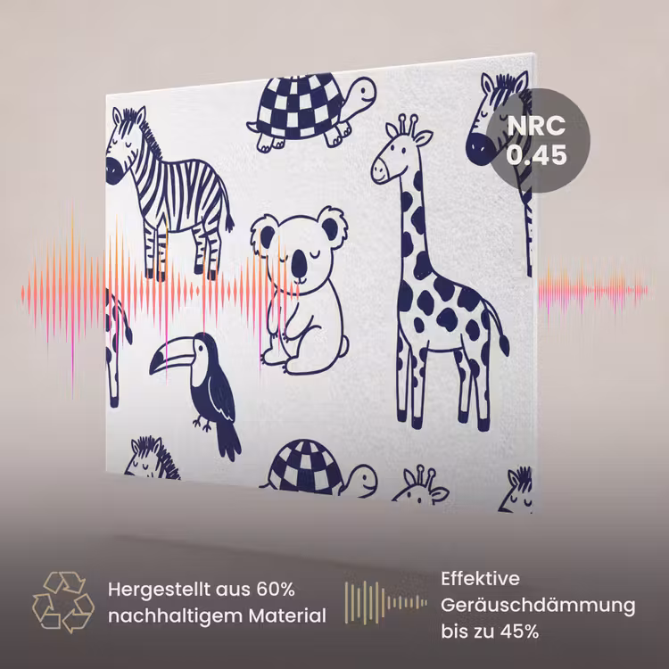 Akustikbild - Tiere – Muster – Kinderzimmer – Grafisch – Weiß-Blau — 3