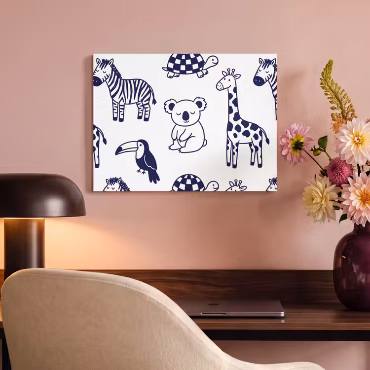 Akustikbild - Tiere – Muster – Kinderzimmer – Grafisch – Weiß-Blau — 6