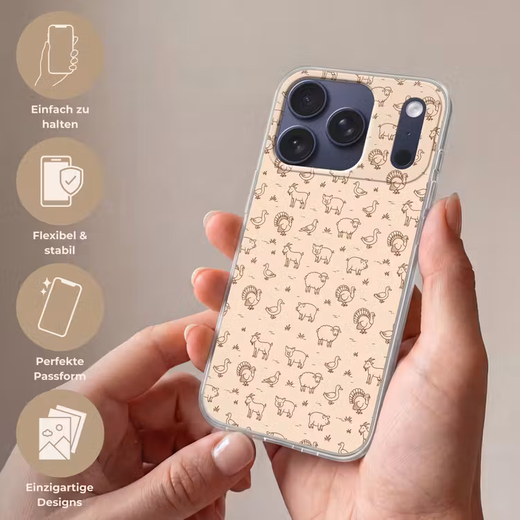 Handyhülle - Tiere – Muster – Bauernhof – Minimalistisch – Beige — 4