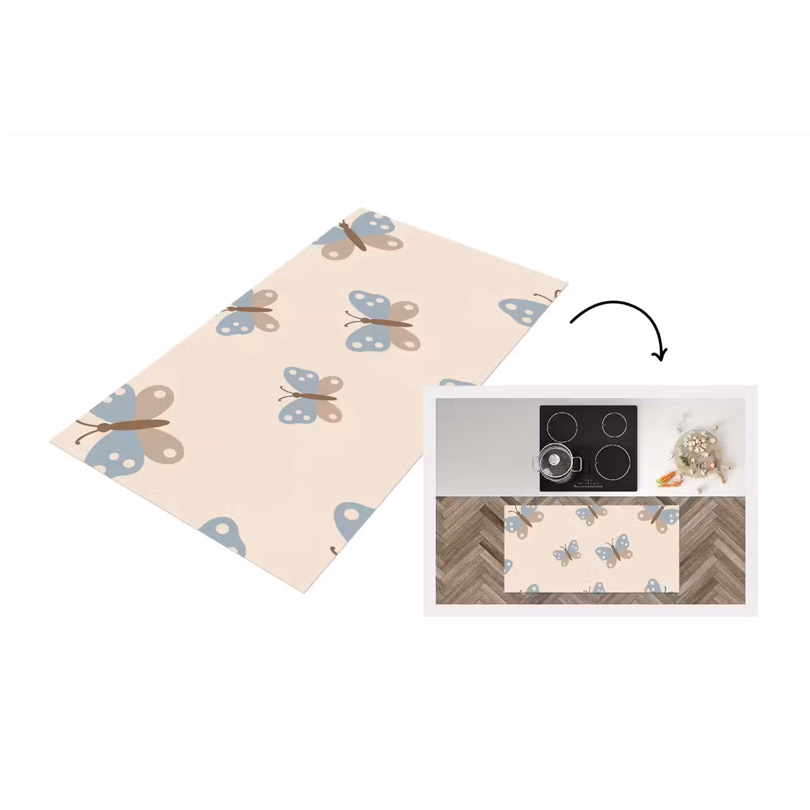 Küchenläufer - Insekt – Schmetterlingsmuster – Abstrakt – Blau – Beige — 1