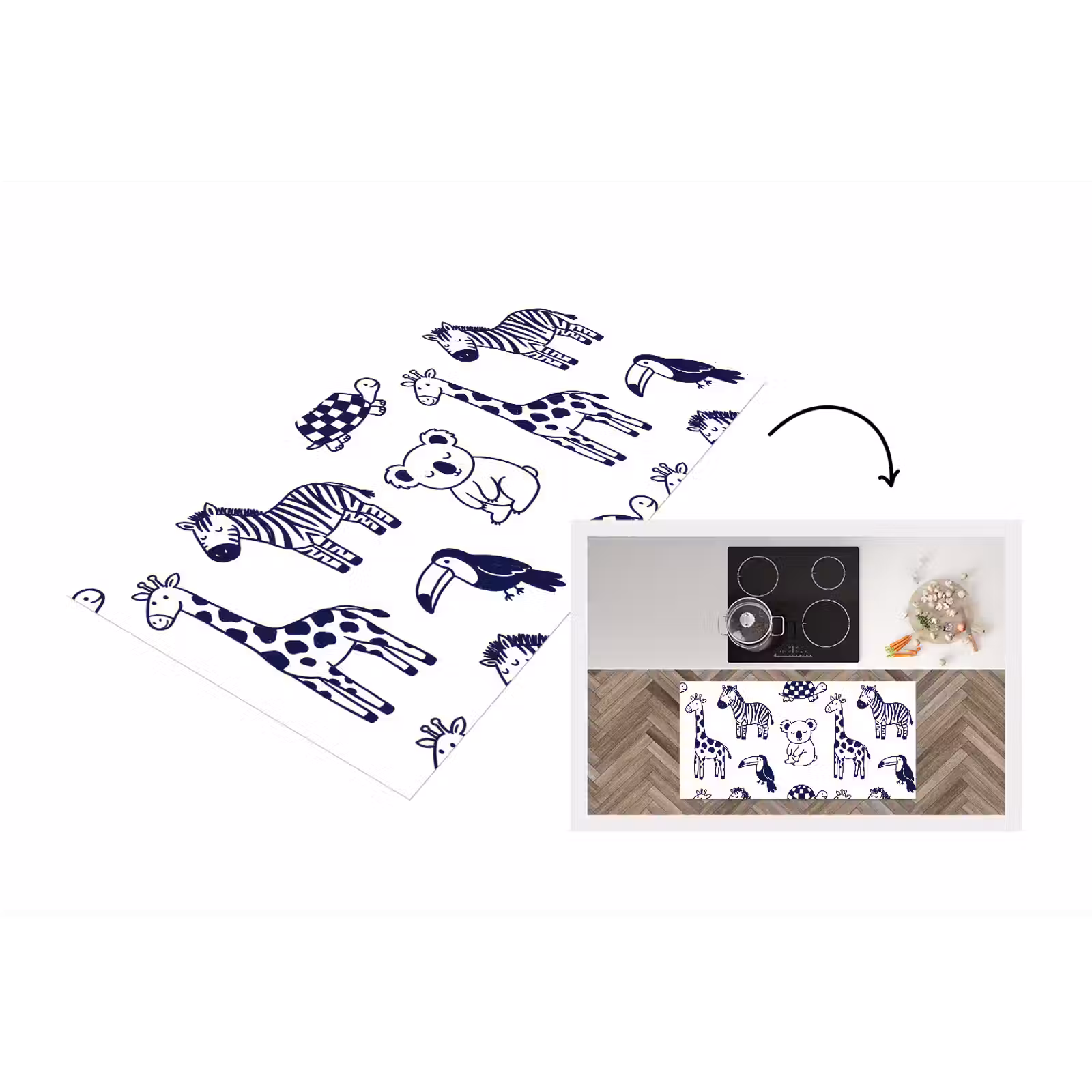 Küchenläufer - Tiere – Muster – Kinderzimmer – Grafisch – Weiß-Blau — 1