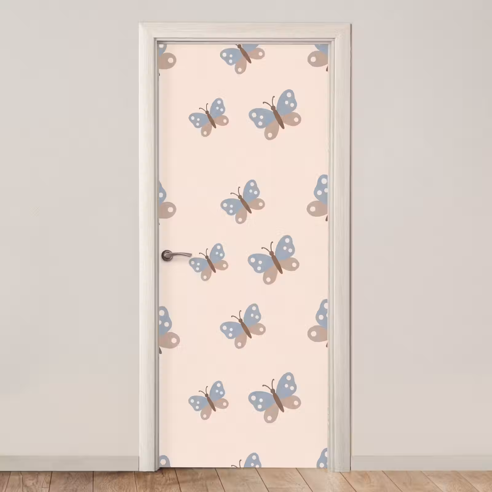 Türtapete - Insekt – Schmetterlingsmuster – Abstrakt – Blau – Beige — 1