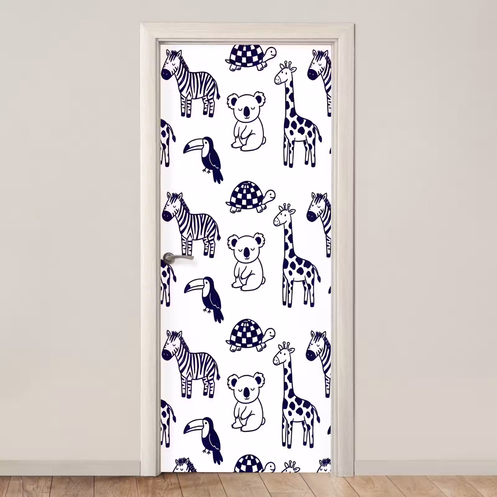 Türtapete - Tiere – Muster – Kinderzimmer – Grafisch – Weiß-Blau — 1