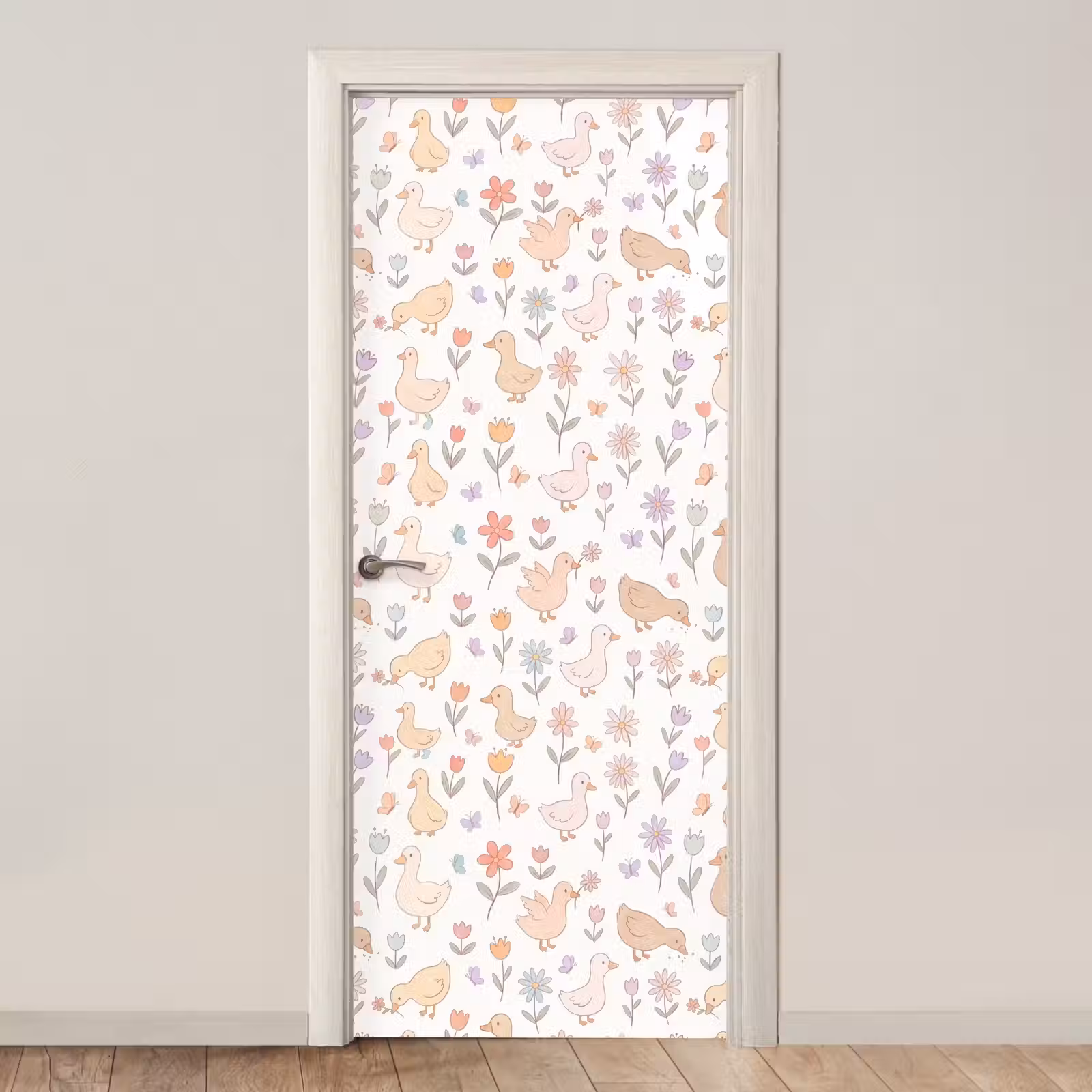Türtapete - Vogel – Blumen – Muster – Pastell – Tiere — 1