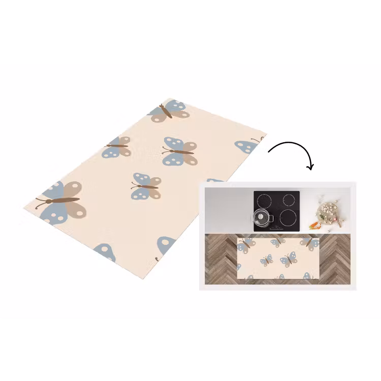 Küchenläufer - Insekt – Schmetterlingsmuster – Abstrakt – Blau – Beige — 1