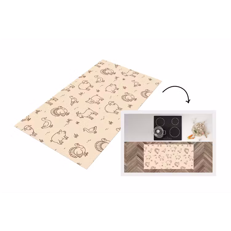 Küchenläufer - Tiere – Muster – Bauernhof – Minimalistisch – Beige — 1
