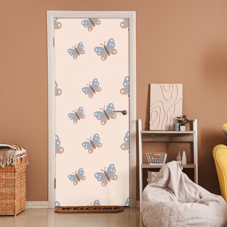Türtapete - Insekt – Schmetterlingsmuster – Abstrakt – Blau – Beige — 2