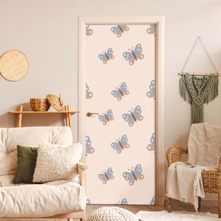 Türtapete - Insekt – Schmetterlingsmuster – Abstrakt – Blau – Beige — 3