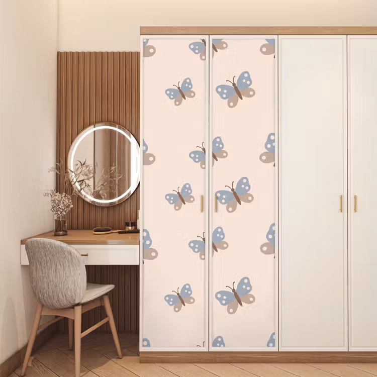 Türtapete - Insekt – Schmetterlingsmuster – Abstrakt – Blau – Beige — 4