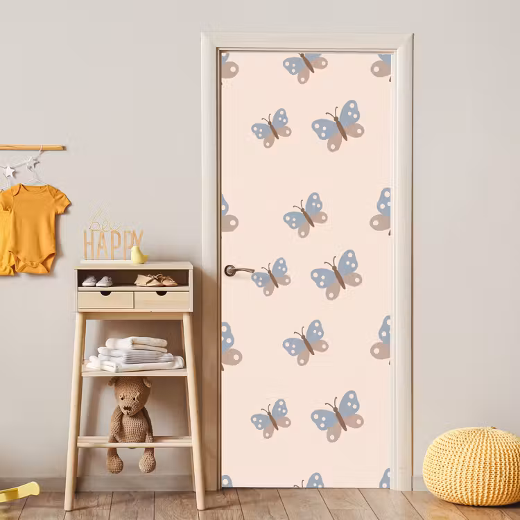 Türtapete - Insekt – Schmetterlingsmuster – Abstrakt – Blau – Beige — 5