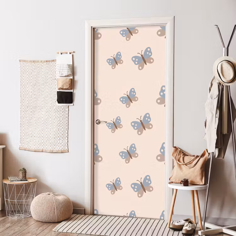 Türtapete - Insekt – Schmetterlingsmuster – Abstrakt – Blau – Beige — 7