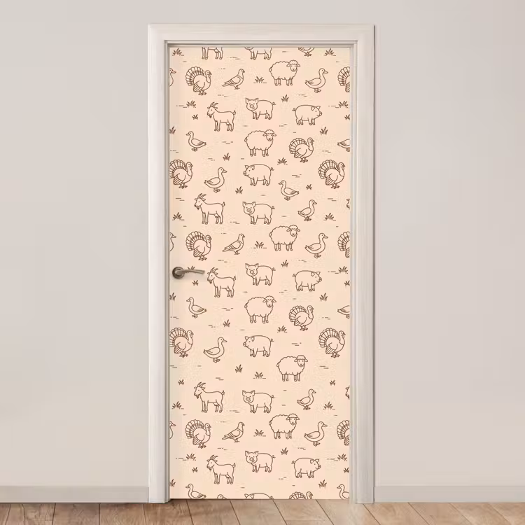 Türtapete - Tiere – Muster – Bauernhof – Minimalistisch – Beige — 1