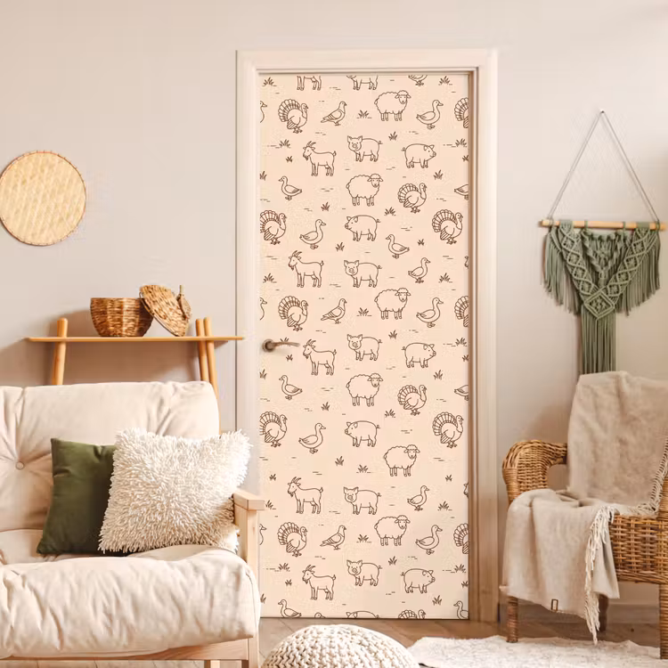 Türtapete - Tiere – Muster – Bauernhof – Minimalistisch – Beige — 3