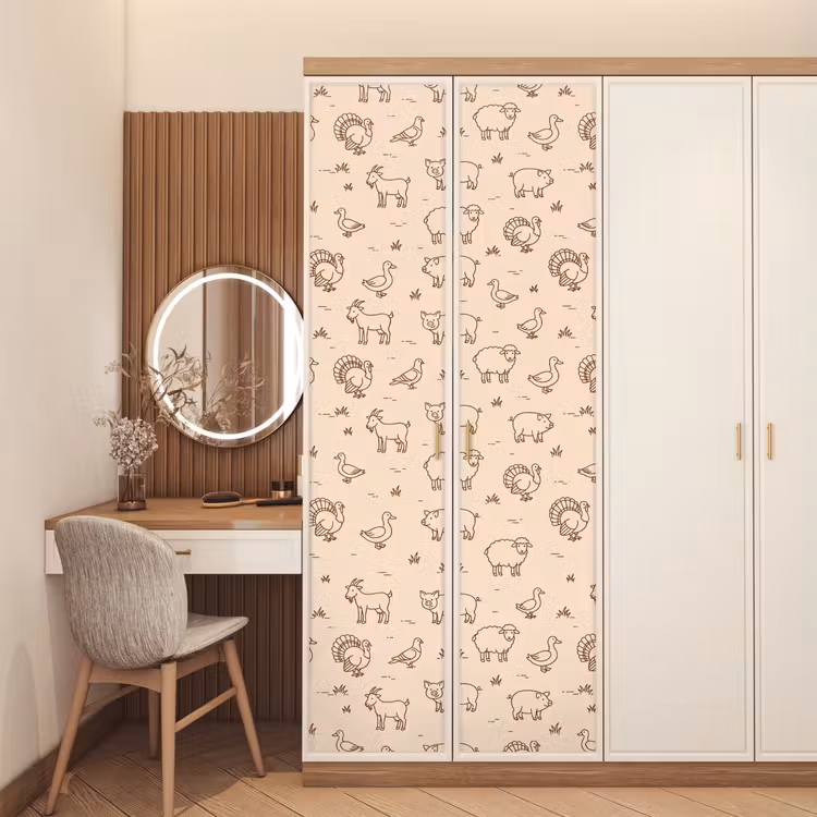 Türtapete - Tiere – Muster – Bauernhof – Minimalistisch – Beige — 4