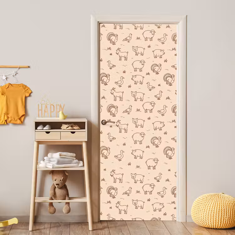 Türtapete - Tiere – Muster – Bauernhof – Minimalistisch – Beige — 5