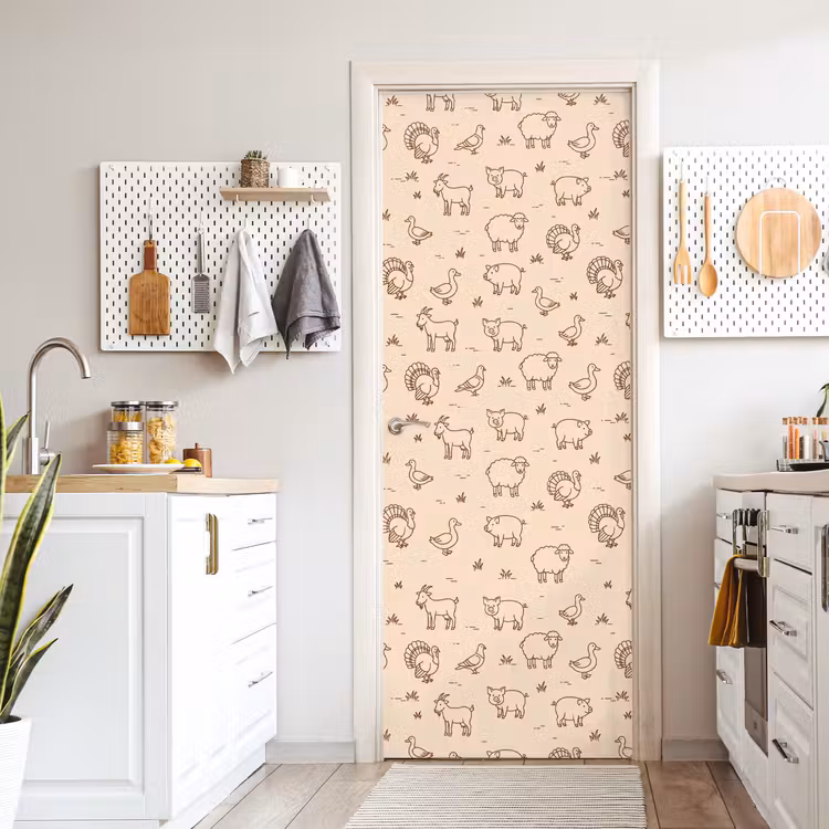 Türtapete - Tiere – Muster – Bauernhof – Minimalistisch – Beige — 6
