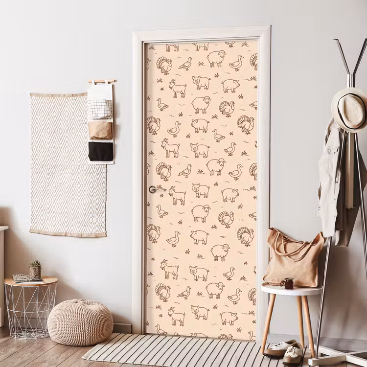 Türtapete - Tiere – Muster – Bauernhof – Minimalistisch – Beige — 7