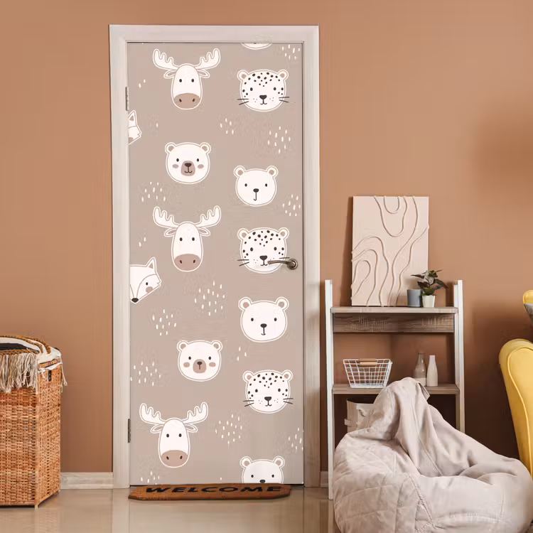 Türtapete - Tiere – Muster – Illustration – Modern – Beige — 2
