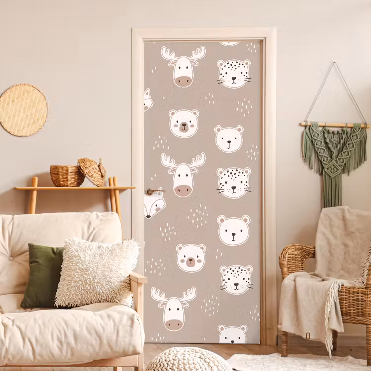 Türtapete - Tiere – Muster – Illustration – Modern – Beige — 3