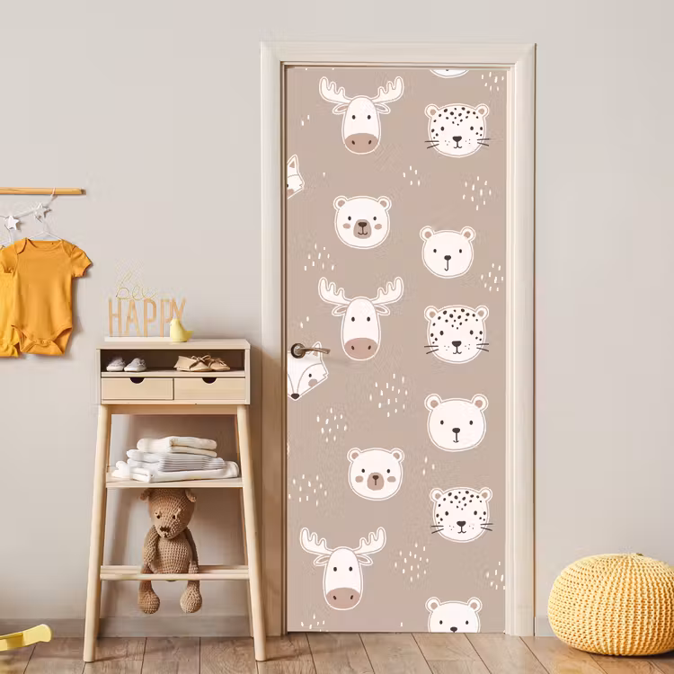 Türtapete - Tiere – Muster – Illustration – Modern – Beige — 5