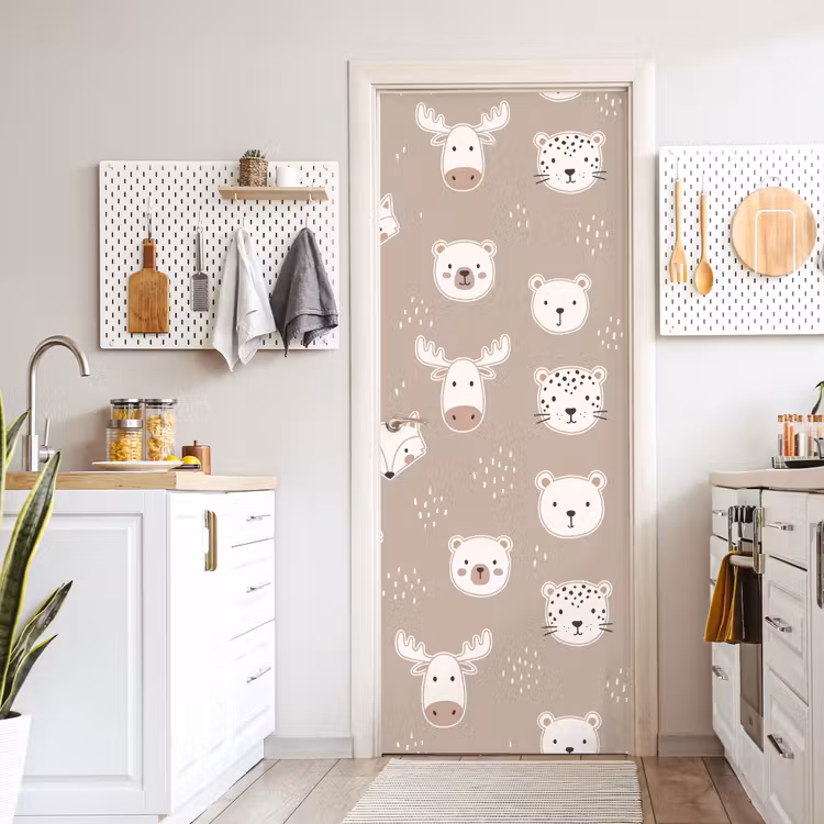Türtapete - Tiere – Muster – Illustration – Modern – Beige — 6