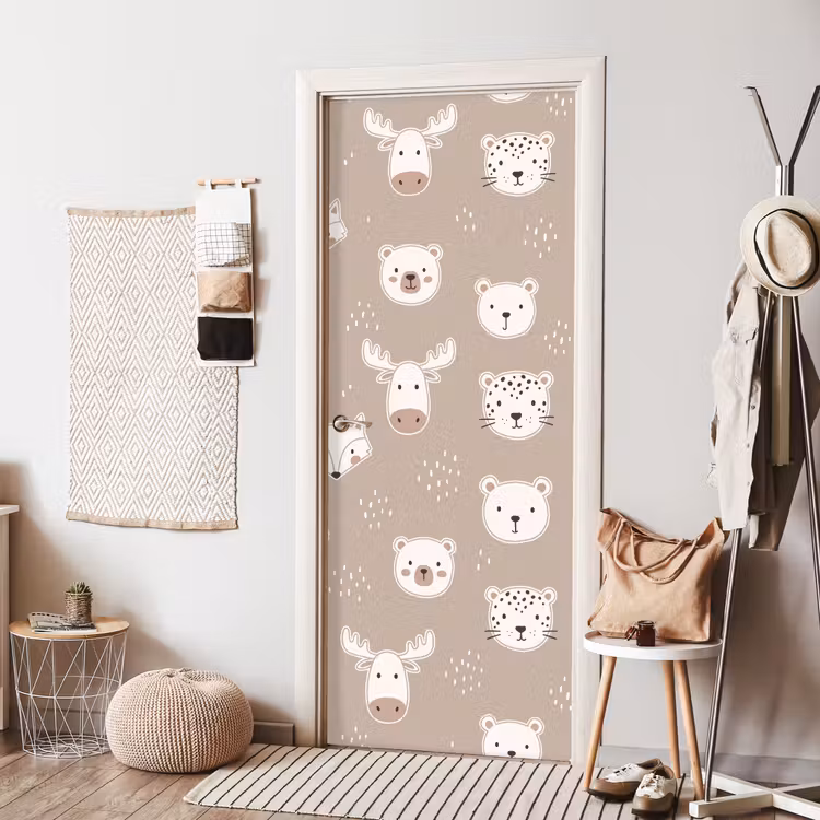Türtapete - Tiere – Muster – Illustration – Modern – Beige — 7