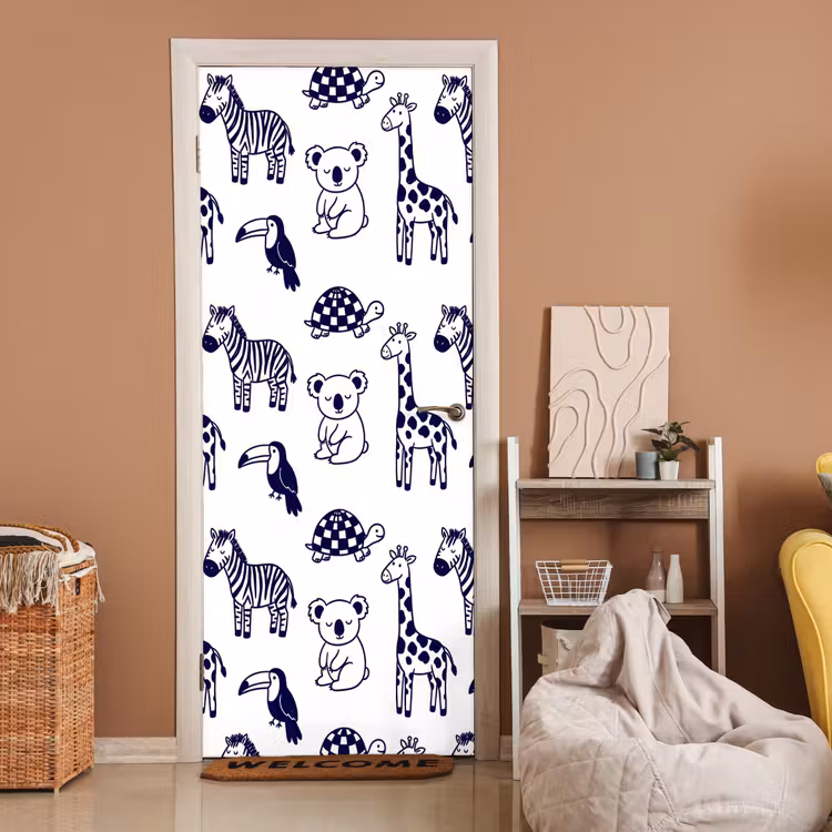 Türtapete - Tiere – Muster – Kinderzimmer – Grafisch – Weiß-Blau — 2