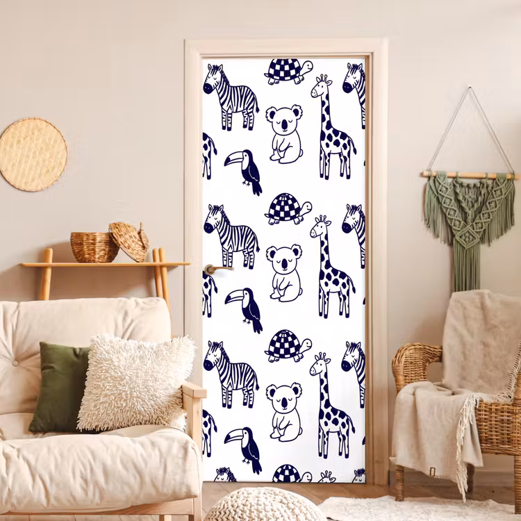 Türtapete - Tiere – Muster – Kinderzimmer – Grafisch – Weiß-Blau — 3