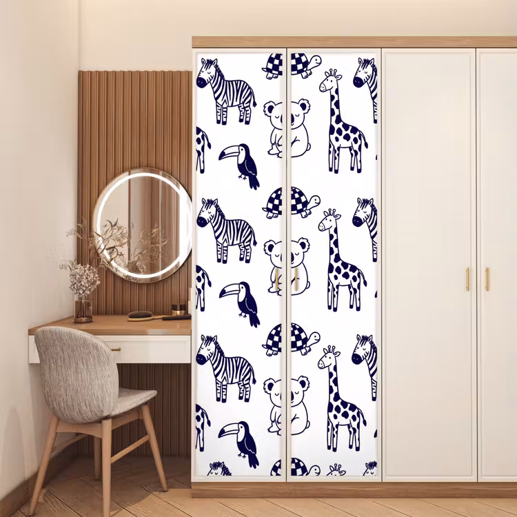 Türtapete - Tiere – Muster – Kinderzimmer – Grafisch – Weiß-Blau — 4