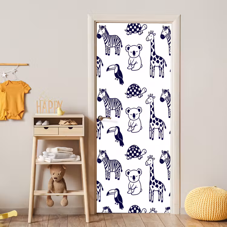 Türtapete - Tiere – Muster – Kinderzimmer – Grafisch – Weiß-Blau — 5
