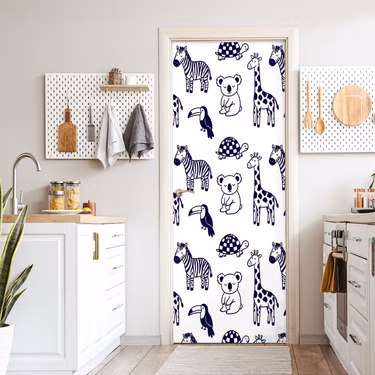 Türtapete - Tiere – Muster – Kinderzimmer – Grafisch – Weiß-Blau — 6